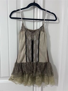 Neutral Lace Trim Slip Dress - Taupe & Olive
